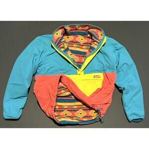 Chubbies Pullover Fleece Jacket Reversible Unisex Sz M Aztec Neon Half Snap